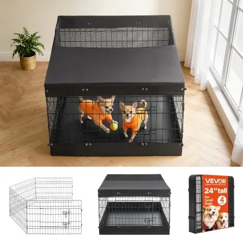 VEVOR Puppy Speelbox, Metaal, 61 cm, 4-delige set (Deksel &amp; Vloermat), Speelbox voor kleine honden, katten en andere kleine dieren, Opvouwbaar, Veelzijdig te gebruiken dankzij de verschillende vormen
