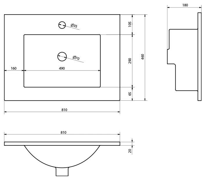 Sapho Slim keramische wastafel met kraangat 81x46cm wit glans