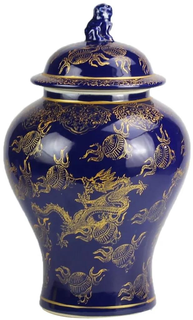 Fine Asianliving Chinese Gemberpot Draak Handgeschilderd Marineblauw B28xD28xH45.5cm