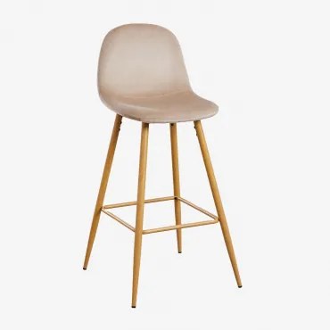 Glamm Fluwelen Hoge Kruk Bruin - Tarwe & Natuurlijk Hout & ↑75 Cm - Sklum