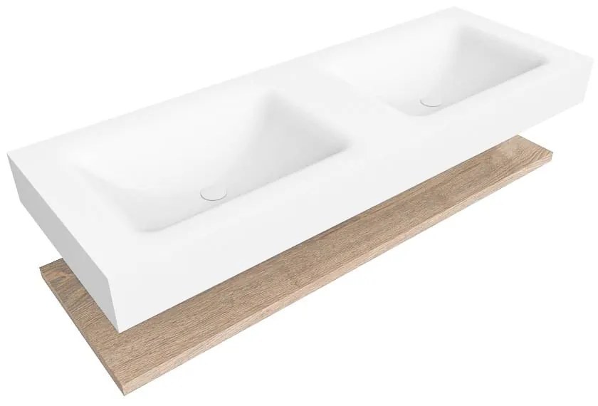 Zaro Alan badmeubel 130cm met planchet washed oak en vrijhangende wastafel cloud dubbel zonder kraangat talc