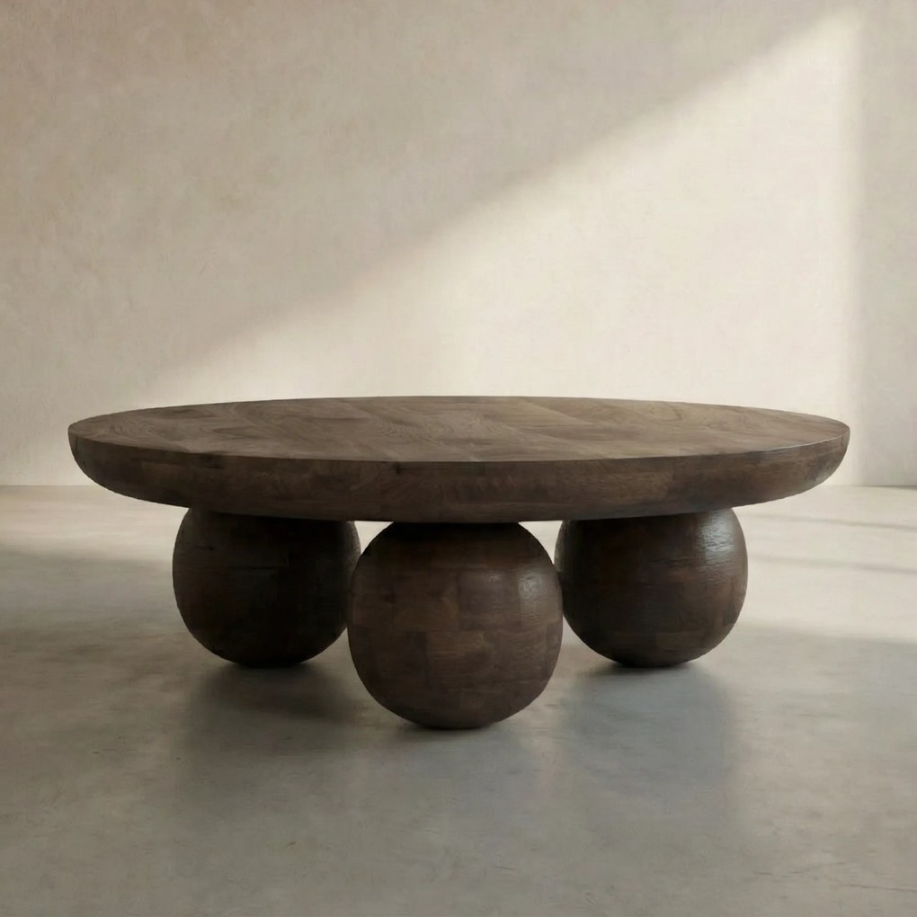 Ronde Salontafel Met Bolpoten Bruin - 90 X 90cm.