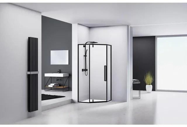 Van Rijn Products ST04 Vijfhoek - 98x200cm - helder glas - dikte 6mm - zwart ST041000100KP