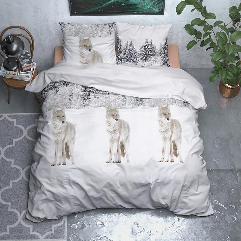 Sleeptime Elegance Snowy Wolf - Verwarmend Flanel 1-persoons (140 x 200/220 cm + 1 kussensloop) Dekbedovertrek