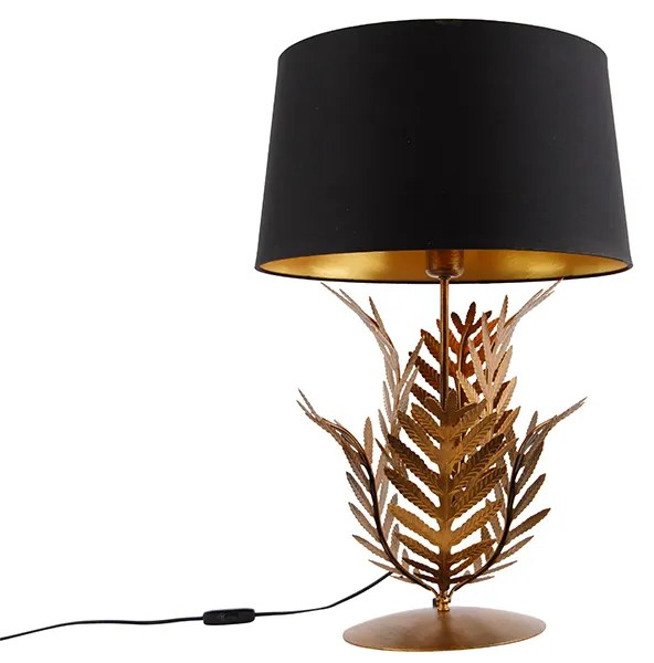 Tafellamp goud 33 cm met katoenen kap zwart 40 cm - Botanica Landelijk E27 Binnenverlichting Lamp