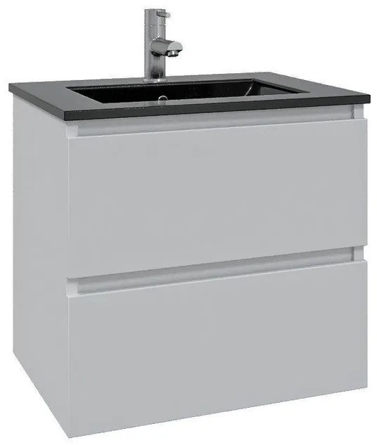 Adema Chaci Badkamermeubelset - 80x46x55cm - 1 keramische wasbak zwart - 1 kraangat - 2 lades - mat wit SW1212766/SW761655