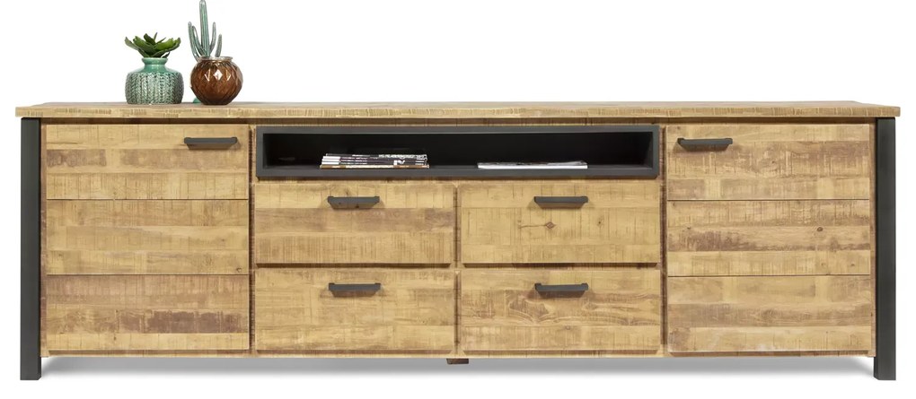 TV dressoir (hoog - 240cm) Steelwood - Seasoned Brown/Metaal Zwart