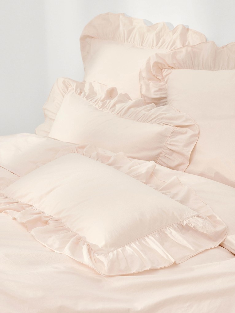 Gewassen katoenen perkal dekbedovertrek Louane met ruches