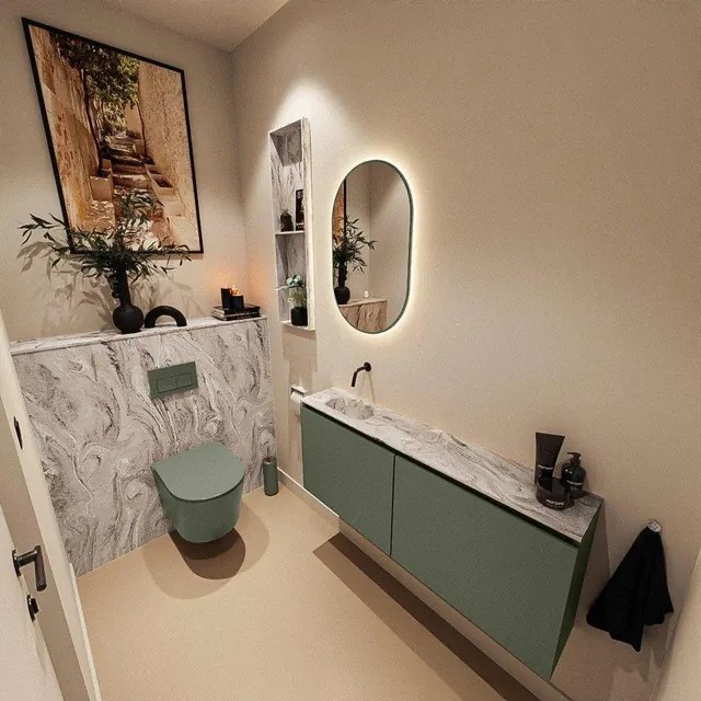 MONDIAZ TURE-DLUX 120cm toiletmeubel Army. EDEN wastafel Glace positie links. Zonder kraangat. TUREDX120ARML0GLA