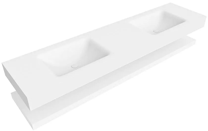 Zaro Alan badmeubel 190cm met planchet talc en vrijhangende wastafel cloud dubbel 2 kraangaten talc