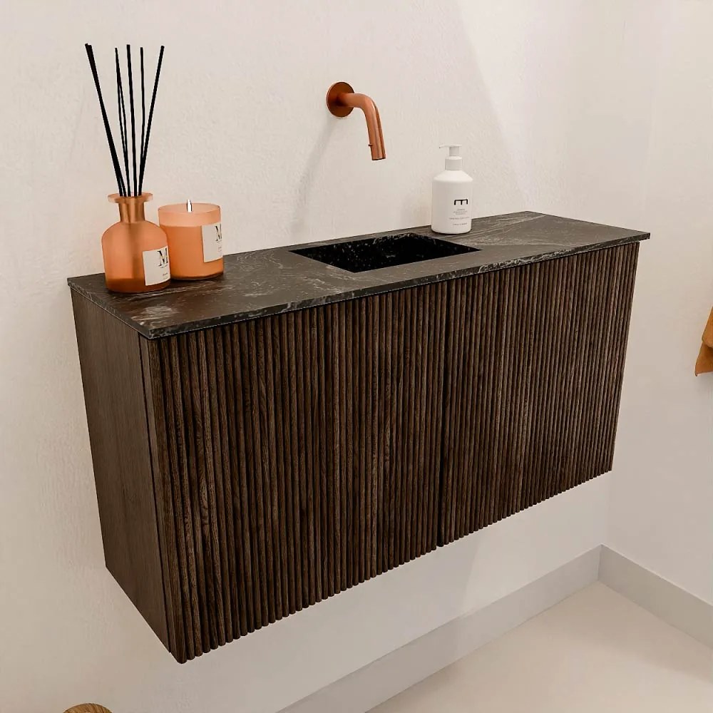 Mondiaz Joya DLux 80cm toiletmeubel walnut met wastafel faye midden zonder kraangat lava