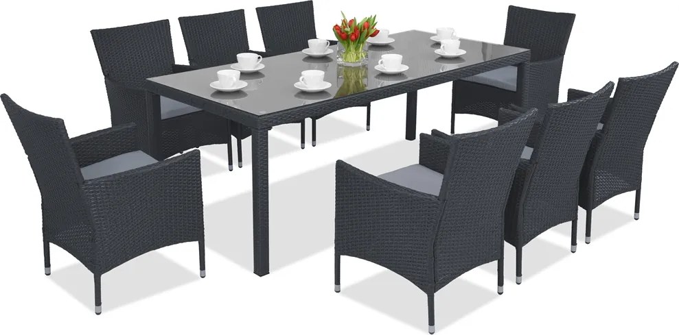 Milan/Grenada 8 technorattan tuinmeubelen met grote Garden Point tafel antraciet