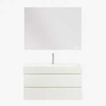 Ona Zwevend Badkamermeubelset Van Hout En Essenfineer Met Geïntegreerde Wastafel Wit & Rectangular Led And Antifog 120x90 Cm Riben & Geborsteld -