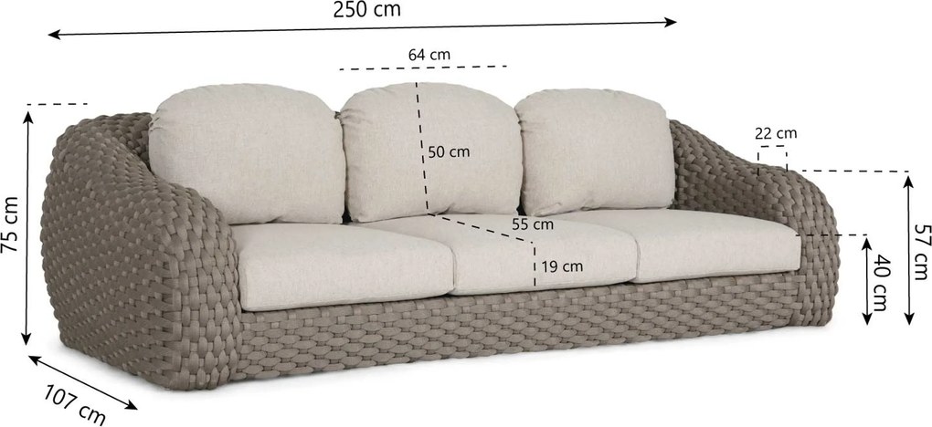 Stoel en Bank Loungeset 5 personen Rope Taupe  Santika Furniture Santika