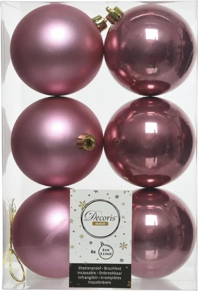 Kerstballen plastic glans-mat dia 8 cm veloursroze