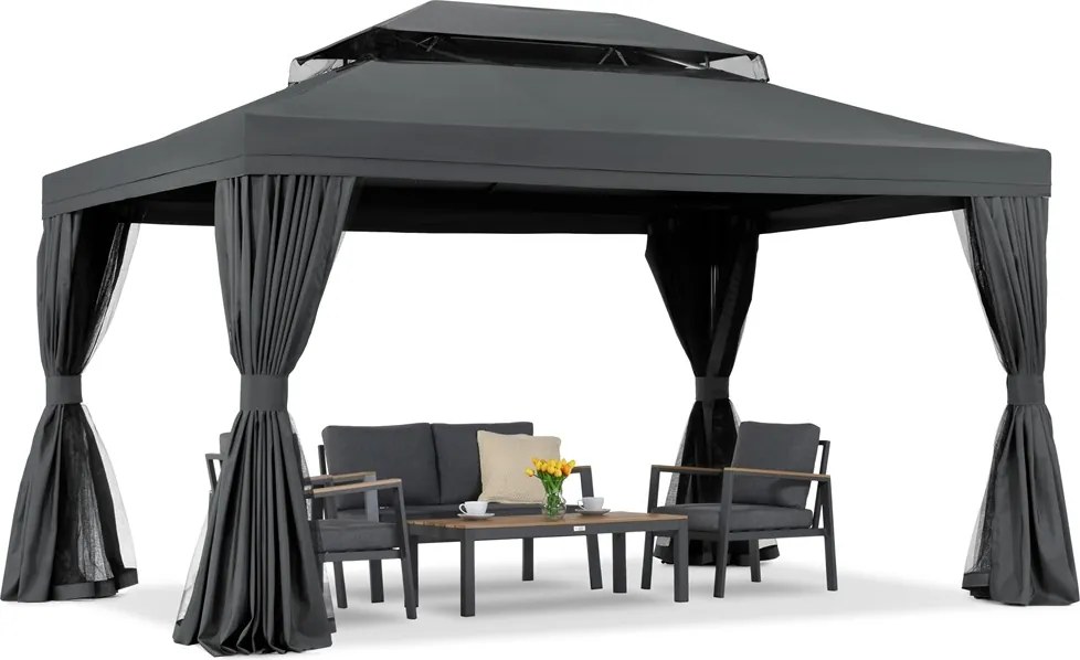 Tuinpaviljoen met horren en gordijnen Valencia 3x4 antraciet Garden Point