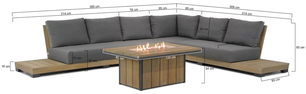 Loungeset 6 personen Teak Old teak greywash Lifestyle Garden Furniture Hilton/Seaside