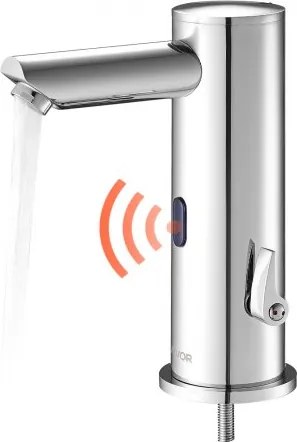 VEVOR Touchless wastafelkraan met sensor, automatische wastafelkraan, handsfree verstelbare eengreepsmengkraan, kraan op batterijen, geborsteld nikkelzilver