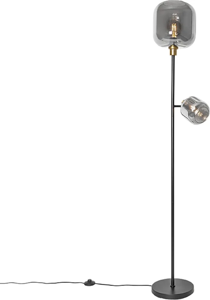Vloerlamp zwart met goud met smoke glas 2-lichts - Zuzanna