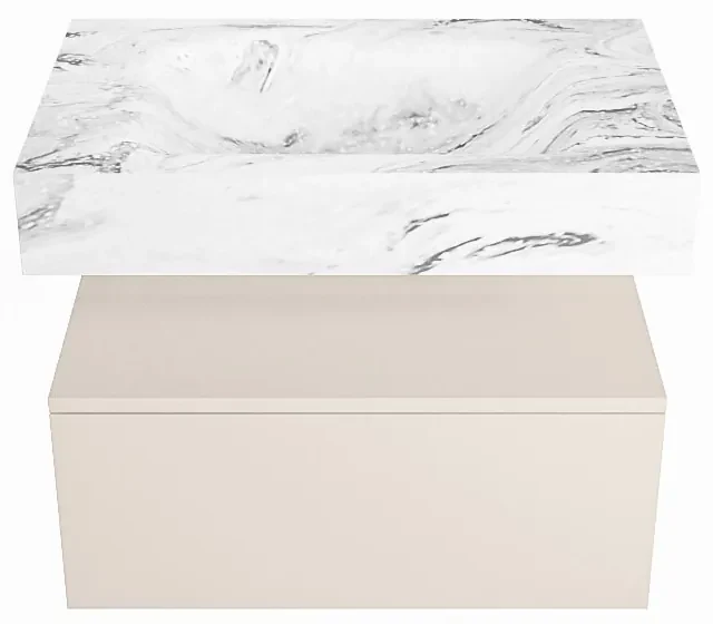Mondiaz Alan DLux badmeubel 70cm linen 1 lade met wastafel glace midden 1 kraangat
