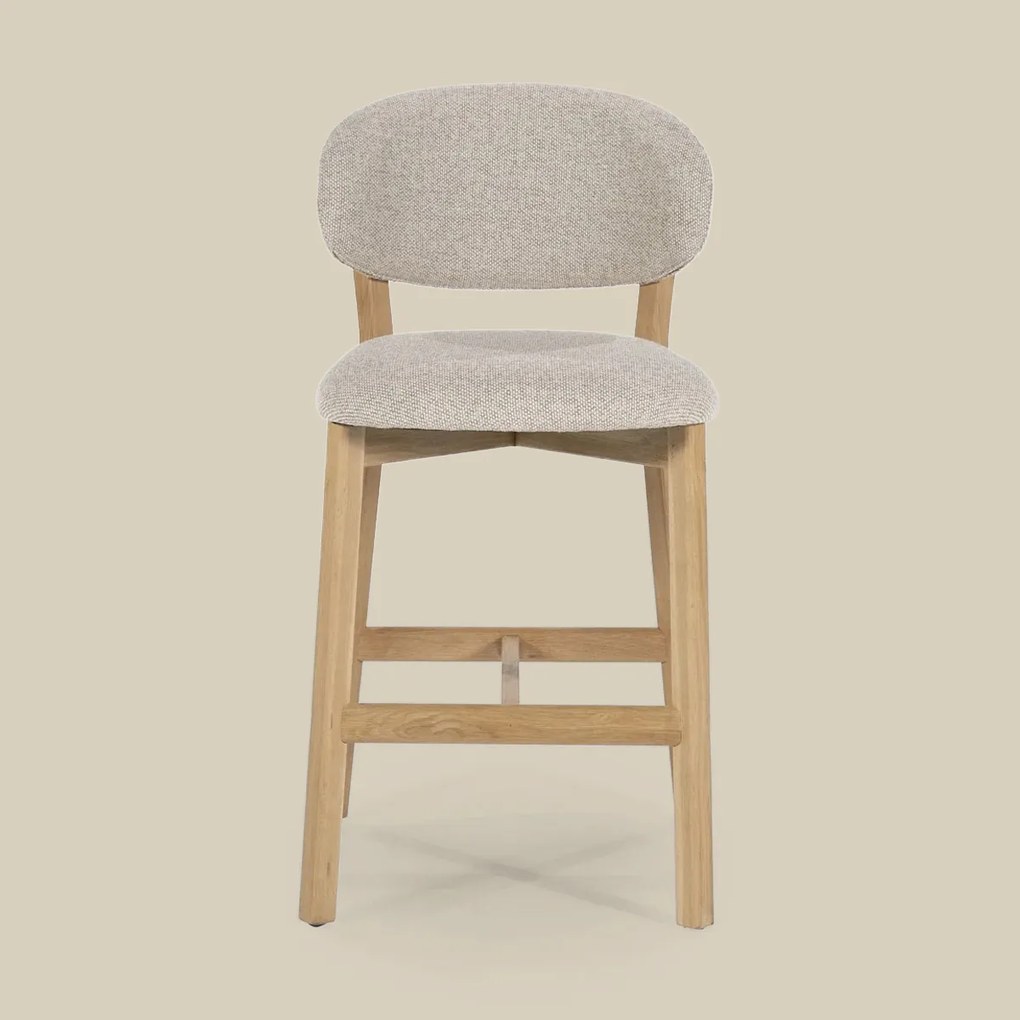 Luxe Barstoel Eiken En Taupe Stof