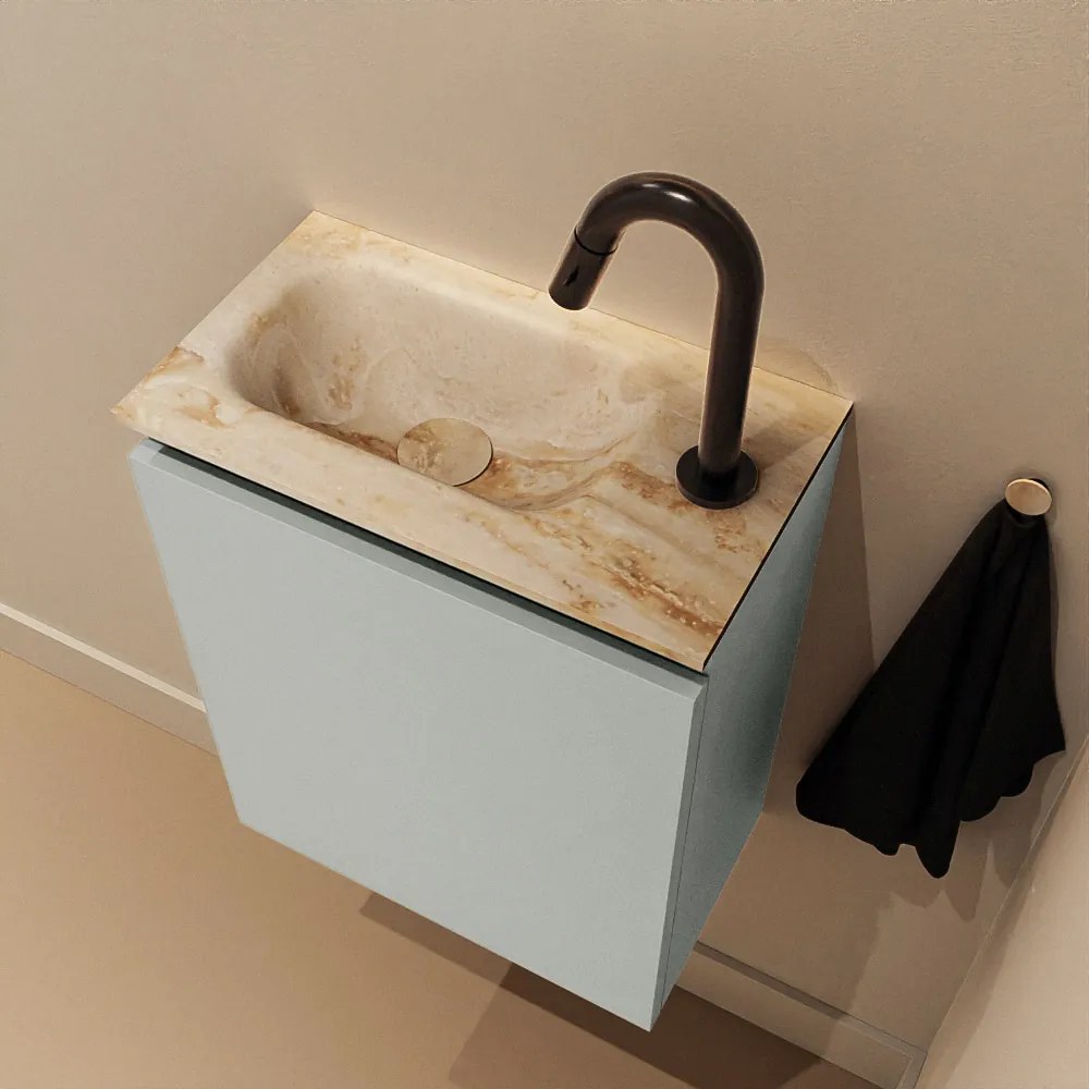 Mondiaz Ture DLux toiletmeubel 40cm greey met wastafel frappe links met kraangat