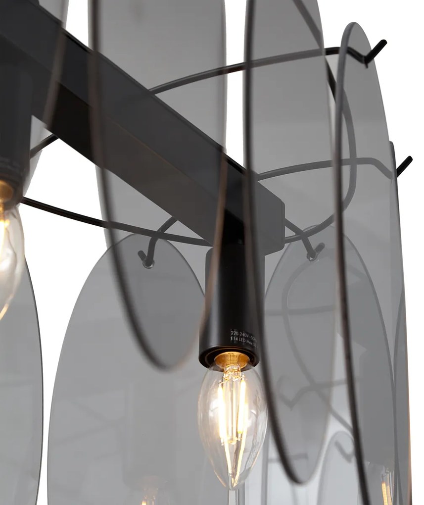 Eettafel / Eetkamer Design hanglamp zwart met smoke glas ovaal 5-lichts - Mochan Design E14 Binnenverlichting Lamp