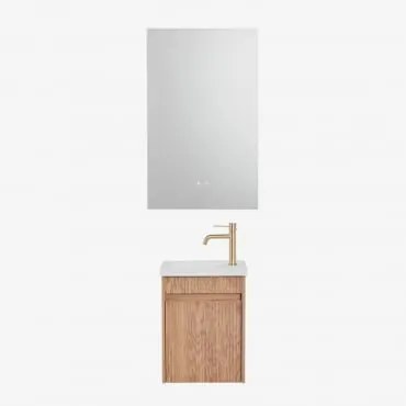 Narek Zwevend Houten Badkamermeubelset Met Geïntegreerde Wastafel Ash Brown & Rectangular Led And Antifog 55x90 Cm Riben & Geborsteld Goud ?20 Cm -