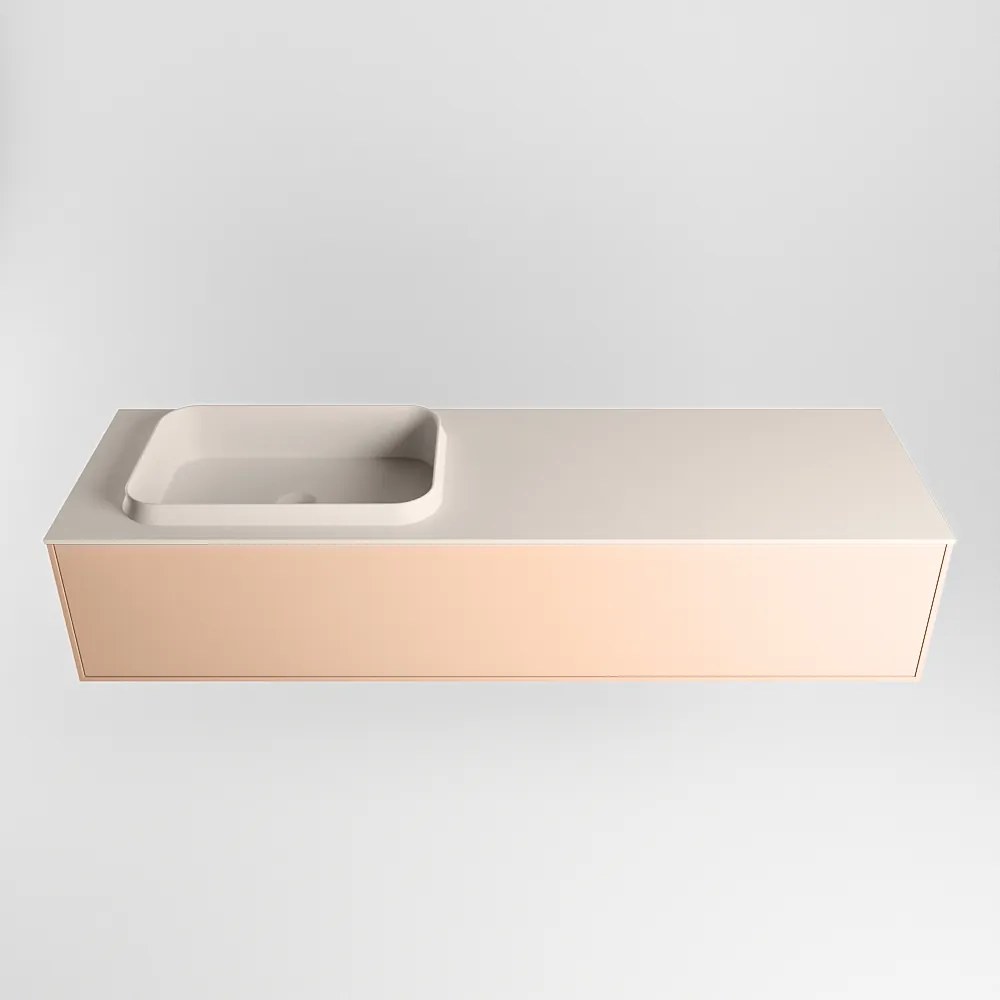 Mondiaz Erin 150cm badmeubel Rosee met 1 lade en beige wastafel links 1 kraangat