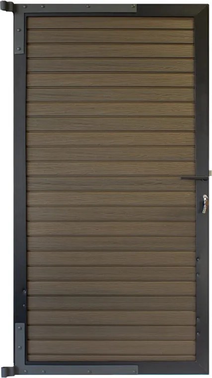Tuindeur composiet Rhombus Double ipé met zwart aluminium frame compleet (90 x 180 cm)
