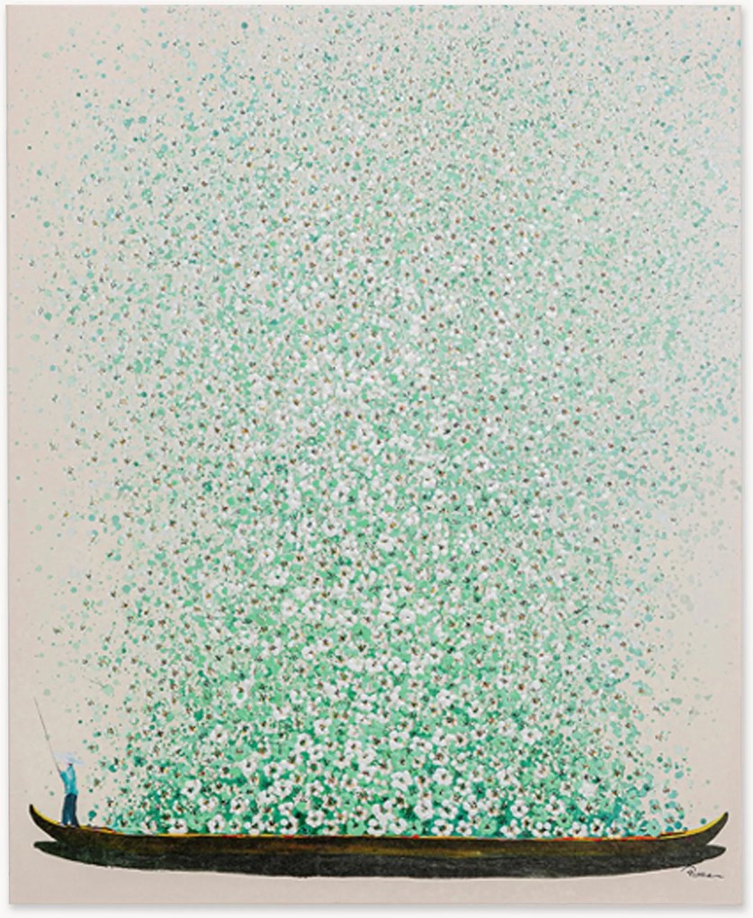 Handafgewerkt canvasdoek Flower