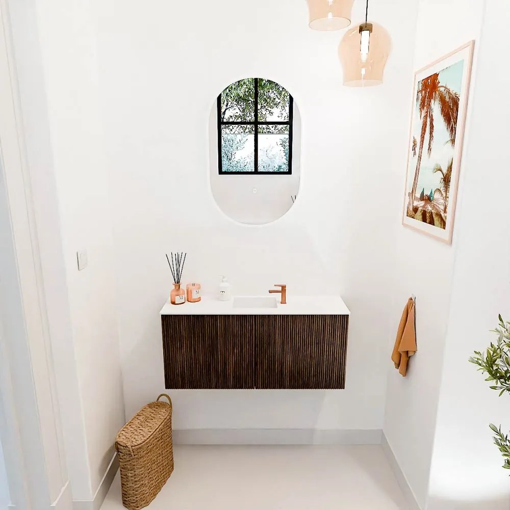 Mondiaz Joya 90cm toiletmeubel walnut met wastafel faye midden 1 kraangat talc