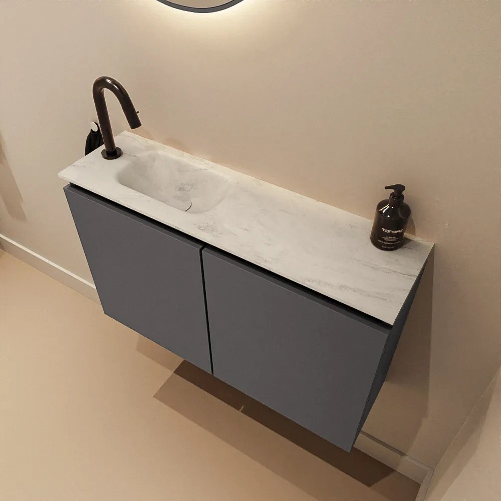 Mondiaz Ture DLux toiletmeubel 80cm dark grey met wastafel opalo links met kraangat