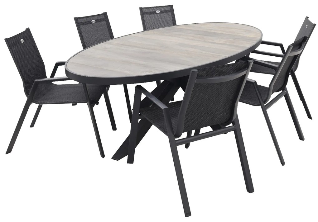Hartman Napoli/Silva houtlook 240x115 cm. ovale tuinset - stapelbaar - 7-delig