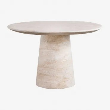 Ronde Eettafel In Cement Met Travertijnlook (ø120 Cm) Noemi Travertine - Sklum