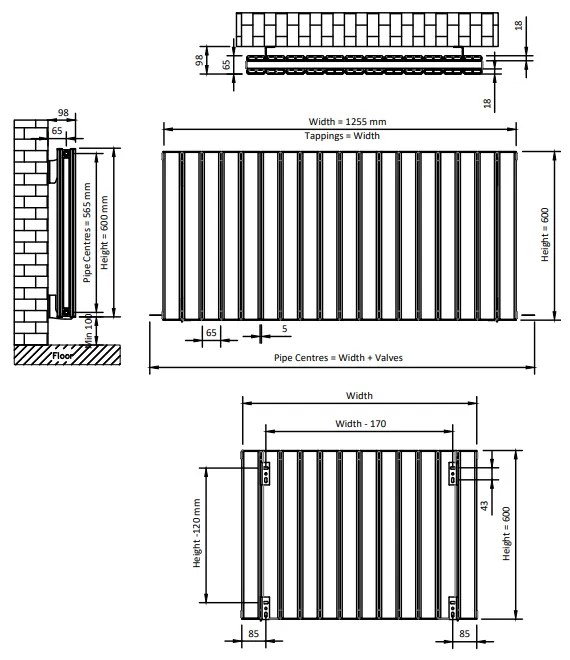 Eastbrook Hadleigh radiator 125x60cm aluminium 2111W antraciet