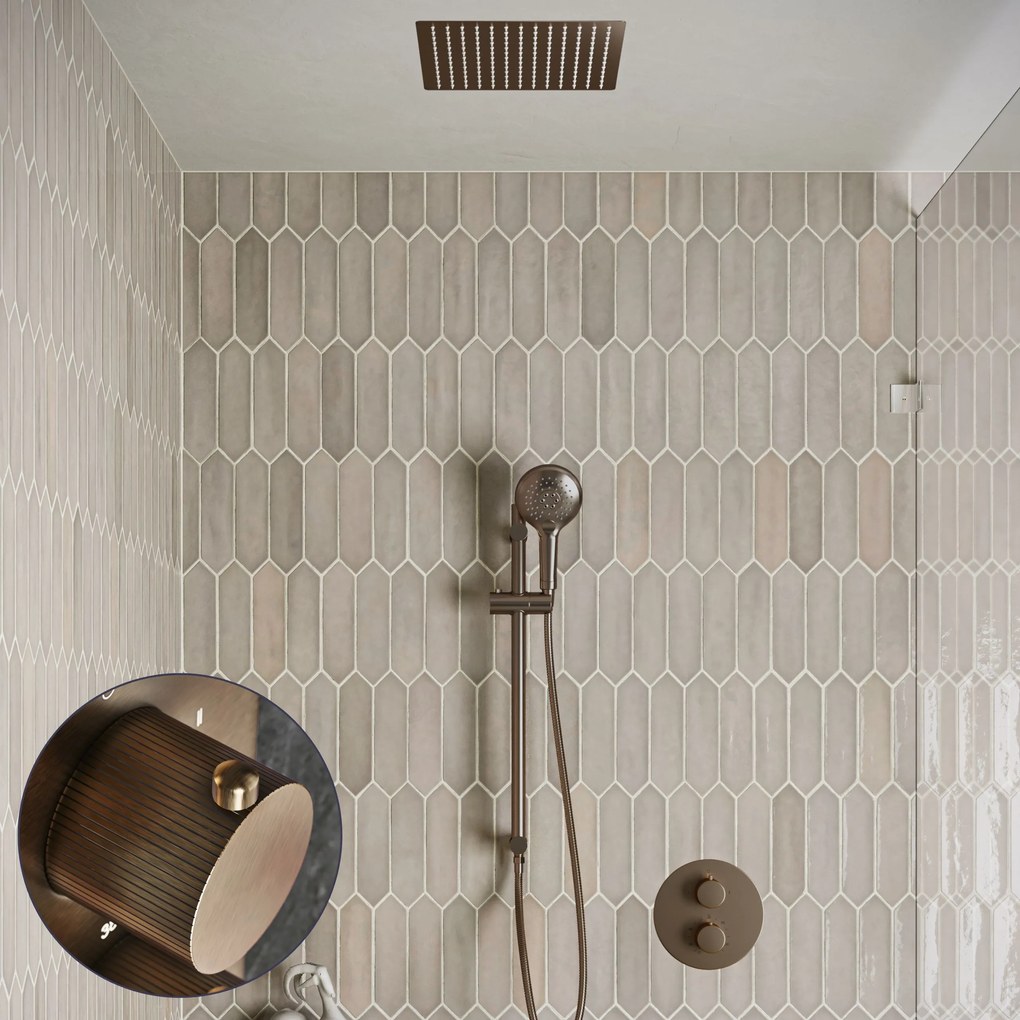 Saniclear Cube Stripes inbouw regendouche rond met inbouw douchekop 30x30cm, glijstang en 2 standen handdouche verouderd messing