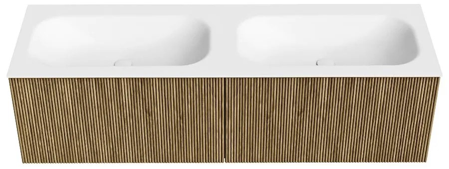 Mondiaz Kurve 150cm badmeubel dusk met 2 lades en wastafel big small dubbel 2 kraangaten