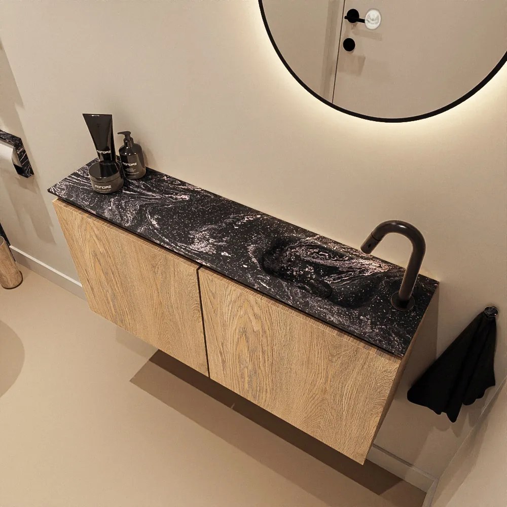 Mondiaz Ture DLux toiletmeubel 100cm washed oak met wastafel lava rechts met kraangat