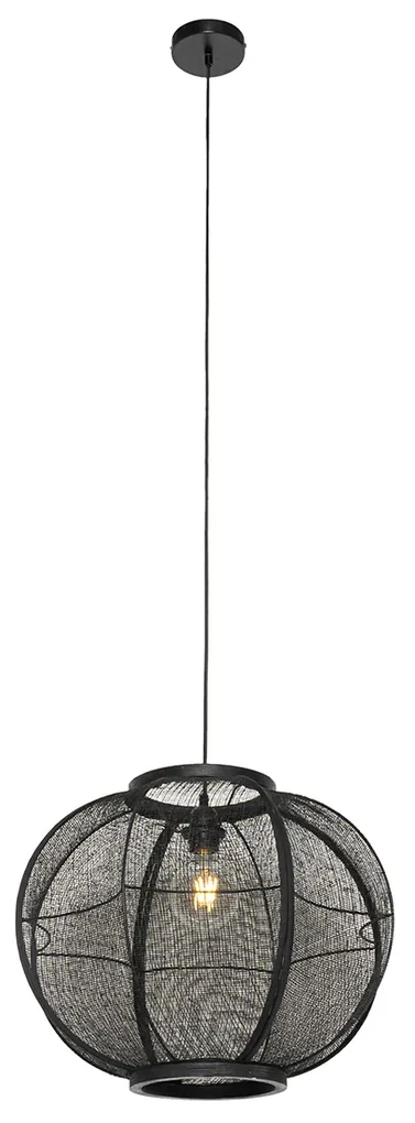 Oosterse hanglamp zwart stof 48 cm - RobOosters E27 rond Binnenverlichting Lamp
