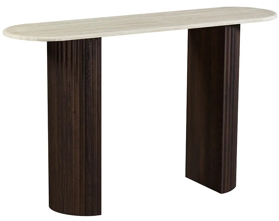 Ovale Sidetable Travertin En Walnoot - 130 X 35cm.