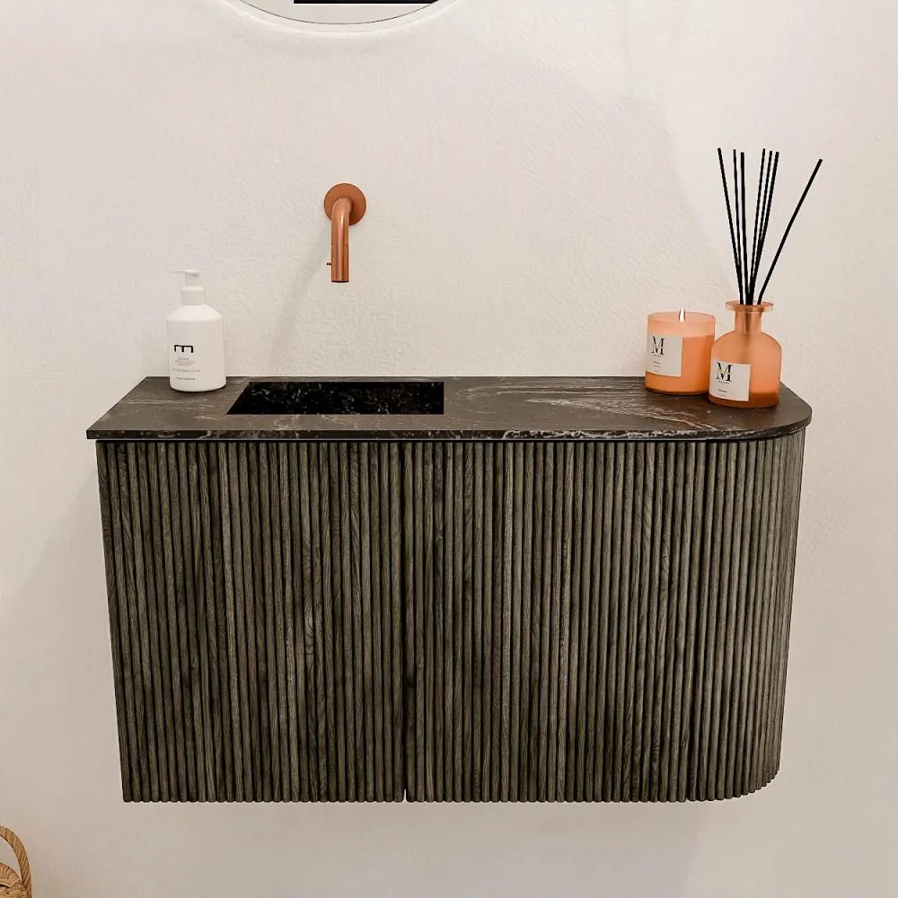 Mondiaz Joya DLux 70cm toiletmeubel ronding rechts shadow met wastafel faye links zonder kraangat lava