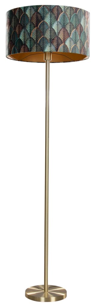Vloerlamp messing met velours lampenkap blad dessin met gouden binnenkant 50/50/25 - Simplo Klassiek / Antiek E27 rond Binnenverlichting Lamp
