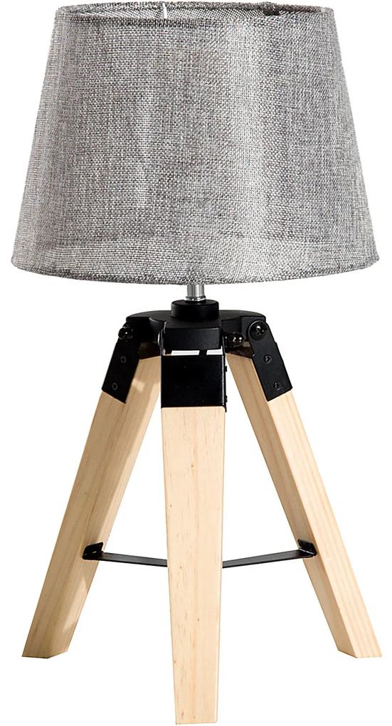 HOMdotCOM Tafellamp met 3 poten hout grijs E27 24 x 24 x 45cm