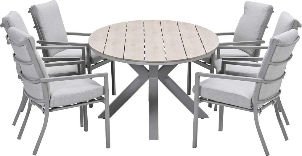 Garden Impressions Senja tuinset 7-delig valley sand - Tulli tuintafel 220x115 cm - light teak vironwood