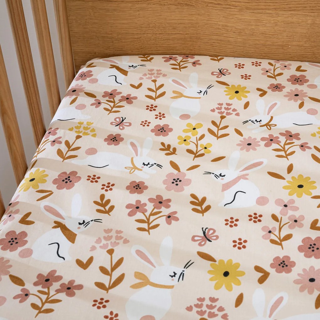 Hoeslaken baby bio katoen, Lapin fleuri