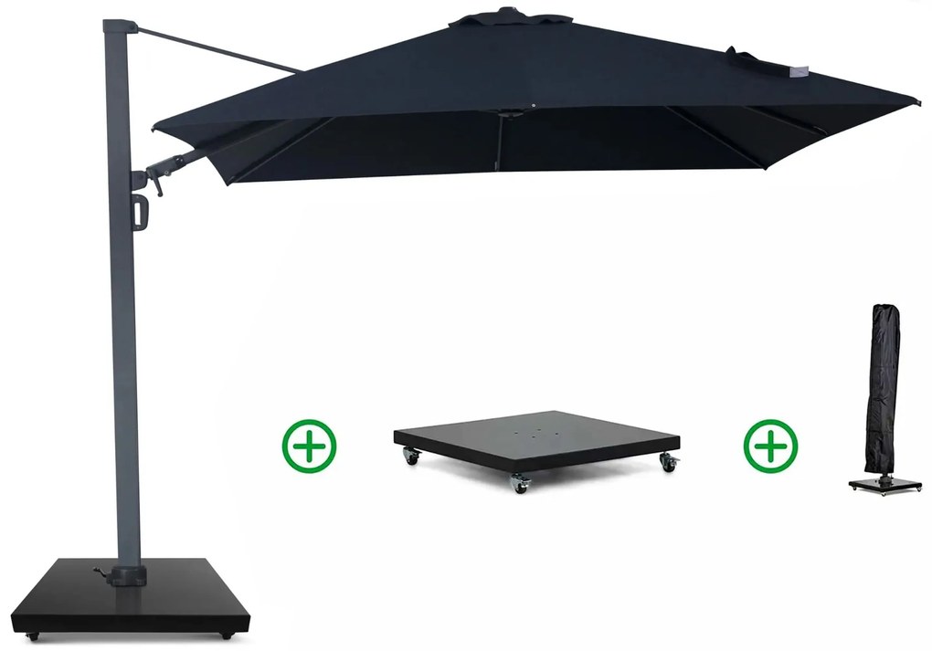 Zweefparasol 3x3m S2 Excellent (incl. voet + hoes) Grijs-antraciet Camello Luna LED