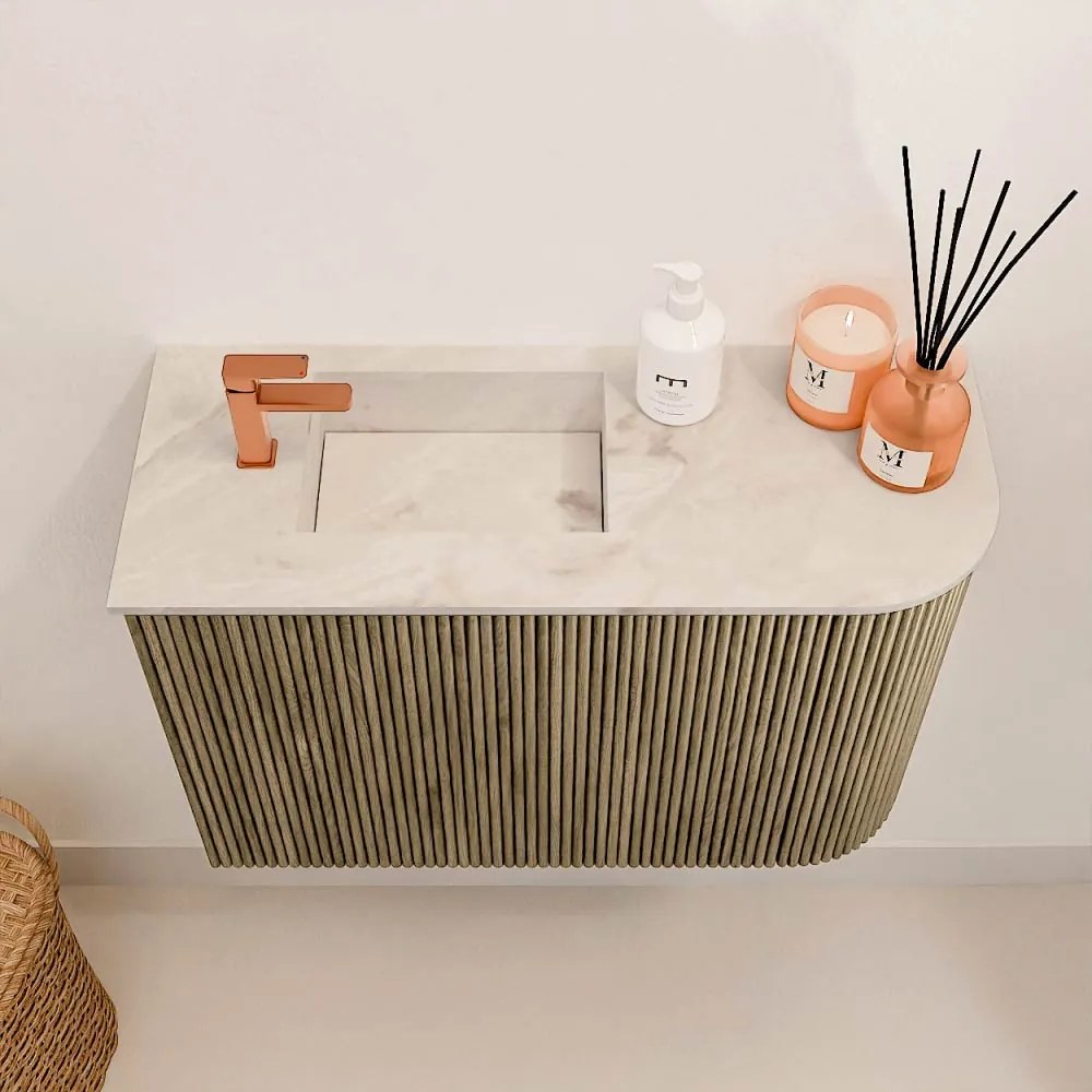 Mondiaz Joya DLux 60cm toiletmeubel ronding rechts dusk met wastafel faye links 1 kraangat frappe