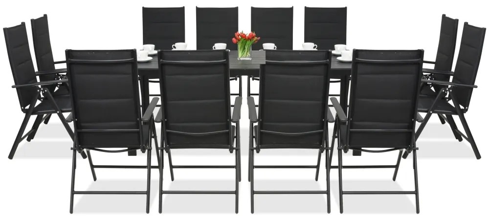 Aluminium tuinmeubelen polywood met grote tafel Verona voor 12 personen Garden Point zwart