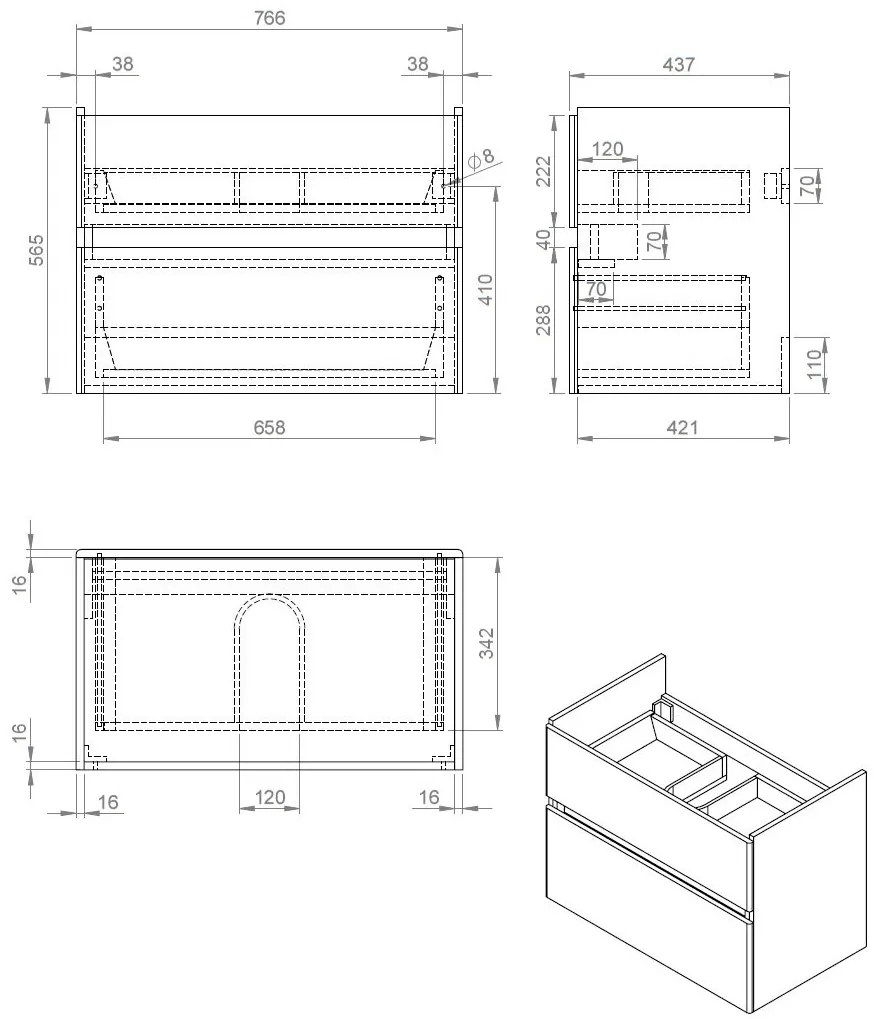 Best Design Quick badmeubel bruin eiken 80cm en wastafel wit glans